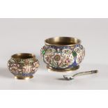 FEODOR IVANOVICH RÜCKERT 1840 - 1917: A GROUP OF 2 CLOISONNÉ SALT CELLARS AND A SPOON Late 19th/