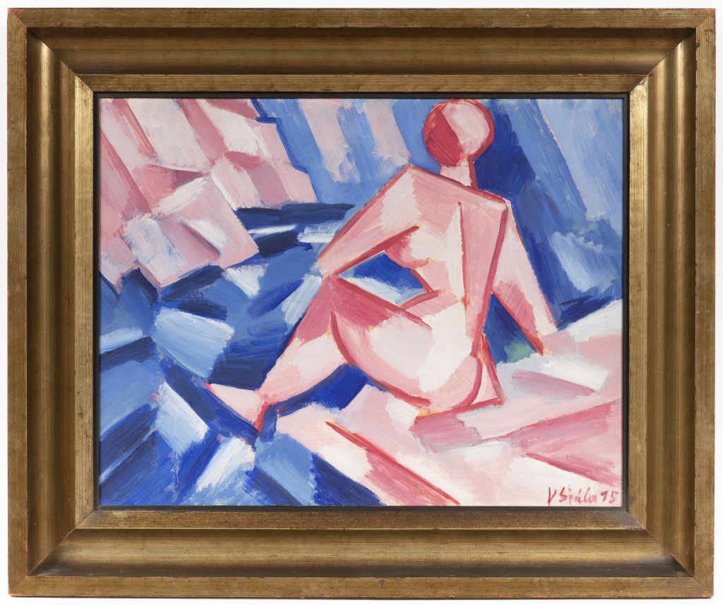 VÁCLAV ŠPÁLA 1885 - 1946: BATHING 1915 Oil on paperboard 50,5 x 65,5 cm Signed and dated lower right