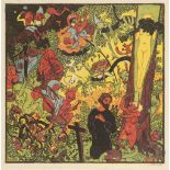 JOSEF VÁCHAL 1884 - 1969: THE TEMPTATION OF ST. ANTHONY 1912 Colored woodcut on paper In frame: 22 x