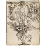 ALBRECHT DÜRER 1471 - 1528: CHRIST ON THE CROSS WITH THREE ANGELS Early 16th century Woodcut 58 x 42