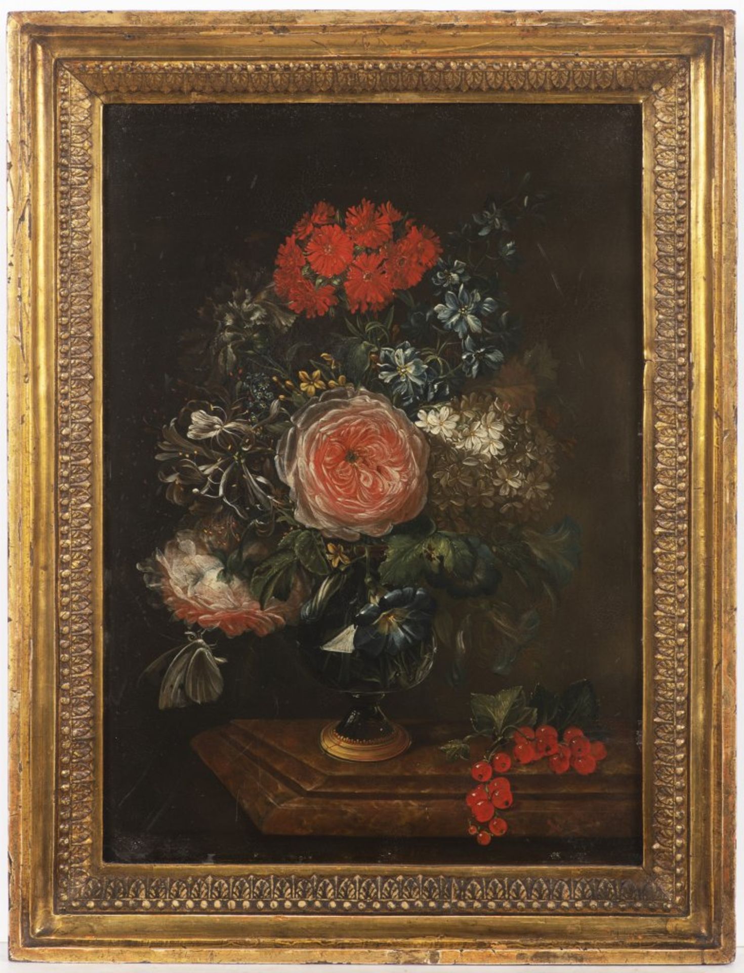 JAN KAŠPAR HIRSCHELY 1695 - 1743: FLORAL STILL LIFE ON A TABLE 1724 Oil on copper 34 x 24 cm