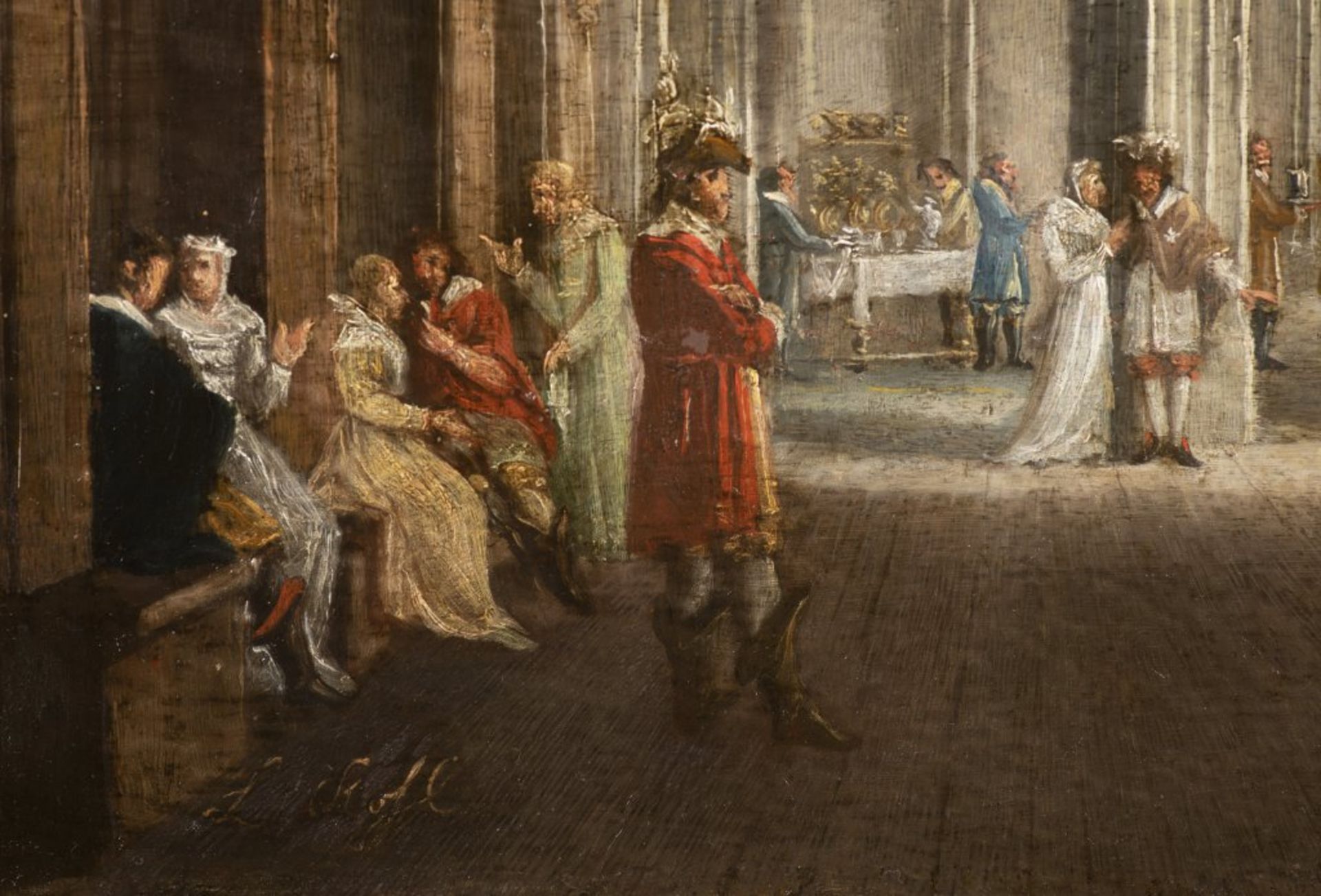 LUDVÍK KOHL 1746 - 1821: A GOTHIC HALL WITH FIGURES 1810 - 1820 Oil on wood panel 49 x 71 cm - Bild 2 aus 2