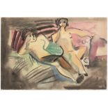 PRAVOSLAV KOTÍK 1889 - 1970: TWO SEATED YOUNG WOMAN 1929 Watercolor on paper 33 x 49,5 cm Signed