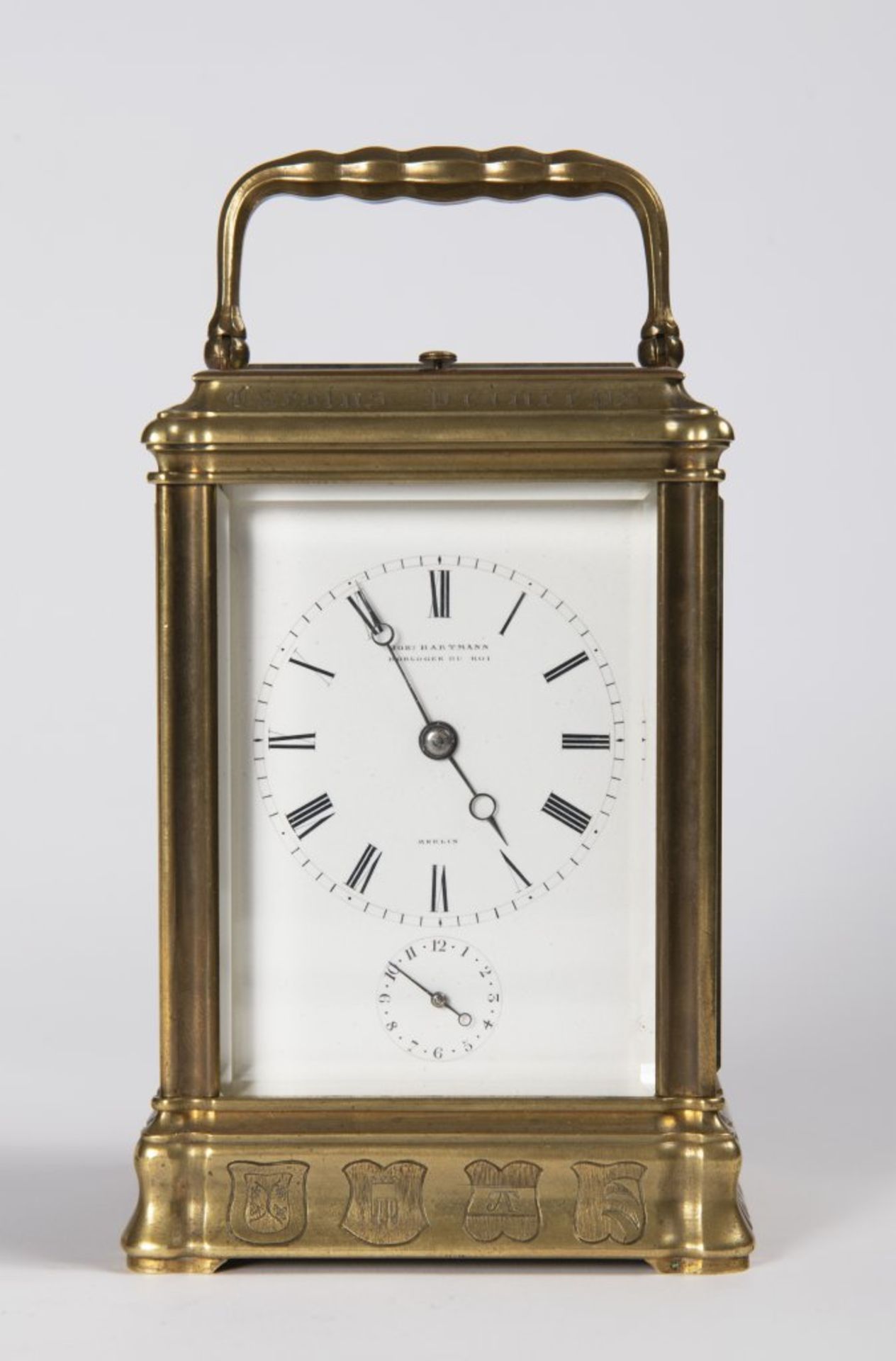 JOHANNES HARTMANN: A TRAVEL ALARM CLOCK IN A CABINET 1861 Germany Berlín Gilt bronze 17,5 x 9 x 8, - Bild 2 aus 5