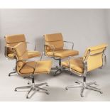 FOUR EAMES EA207 CHAIR 1957 ICF de Padova Polished aluminum, leather 84 x 58 x 59 cm Four original