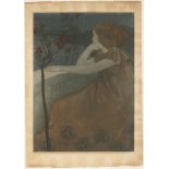 VOJTÌCH PREISSIG 1873 - 1944: YOUNG WOMAN DREAMING (MEDITATION) 1899 - 1900 Color etching on paper