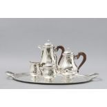 A FIVE PIECE SILVERPLATE CHRISTOFLE TEA AND COFFEE SERVICE, comprising of a coffee pot, teapot,