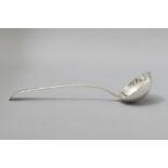 A GEORGE III SILVER SOUP LADLE, LONDON 1788, WILLIAM SHAW, beaded pattern handle, with engraved