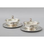 A PAIR OF 1930's FRENCH SILVER SAUCE TUREENS BY GUSTAVE KELLER,PARIS, the removable dishes with