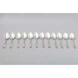 A SET OF TWELVE .800 STD GERMAN SILVER SPOONS, BY WELHELM HAMPE, the handles with reeded and