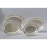 A SET OF FOUR GRADUATED SILVERPLATE PLATTERS BY MAPPIN & WEBB AND KINSWAY PLATE, of oval form with