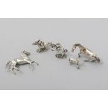 A COLLECTION OF FIVE CONTINENTAL SILVER MODELS OF HORSES, of various shapes and sizes, 202g, (5).