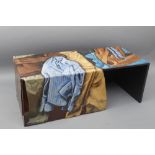 VIVEN KOHLER (1976 -), BENCH ART, wooden bench painted with pieces of men's clothing, signed and