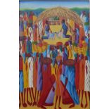 CASIMIR LAURENT (1928 - 1990), HAITIAN, COMBATS DE COQS, acrylic on board, signed, titled, 60cm by