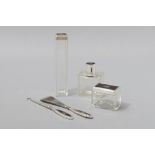 A GEORGE V SILVER DRESSING TABLE SET, BIRMINGHAM 1928 & 1934, D.M. & Co., comprising of a perfume