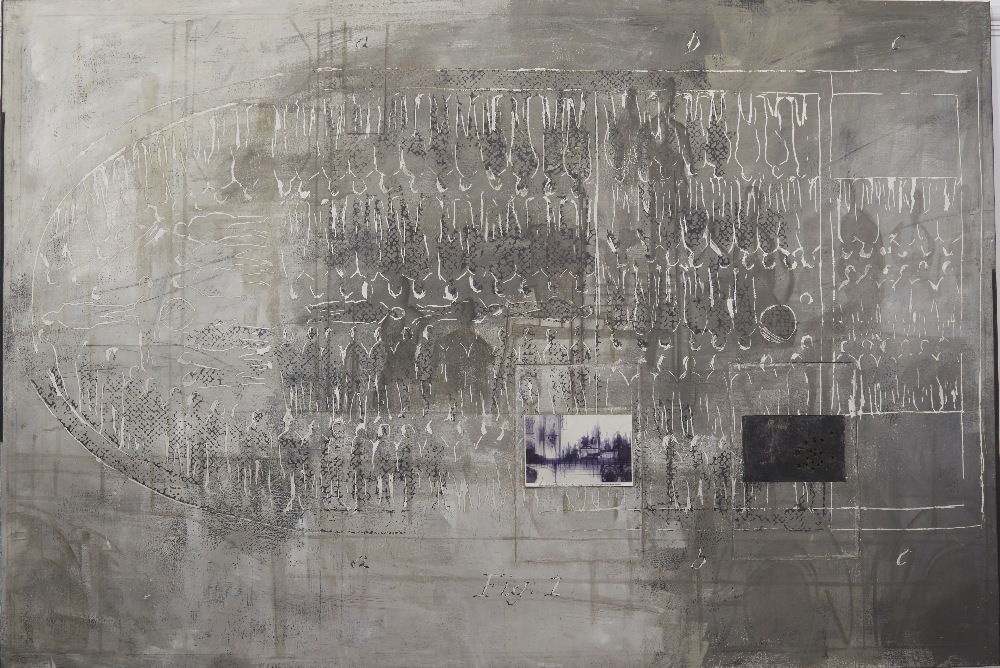 NADJA DAEHNKE (1971 -), FIG. 1, oil and mixed media on canvas, signed and dated 2002 verso, 228cm by