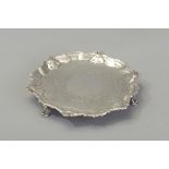 A GEORGE II SILVER CARD TRAY, LONDON 1754, THOMAS WHIPMAN, wavy border with shells decoration, the