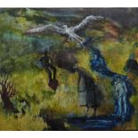 BEEZY BAILEY (1962-), FIGURES WITH BIRD, oil on canvas, signed and dated '90, 67cm by 76cm.