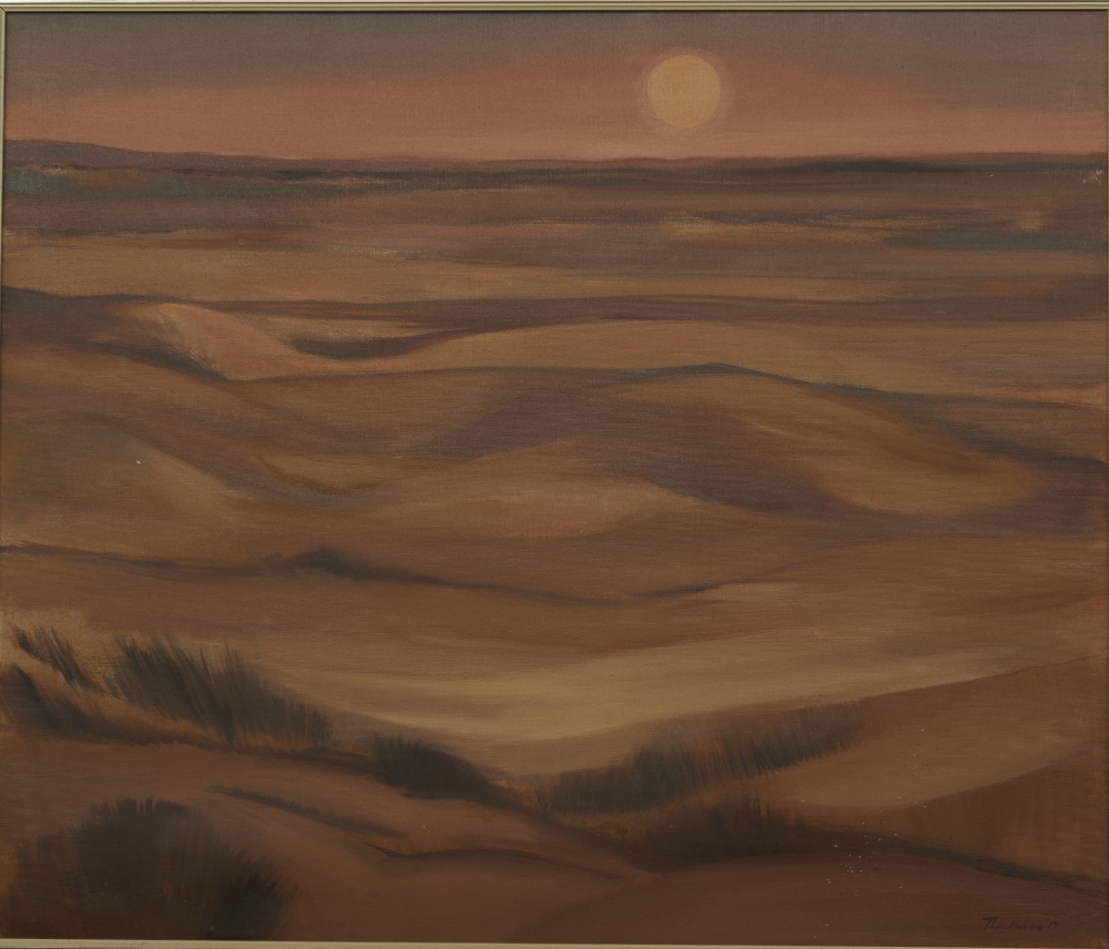 JAMES VICARY THACKWRAY (1919 - 1994), LANDSCAPE AT SUNSET, oil on canvas, signed and dated '79, 80cm