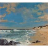 WALTER GILBERT WILES (1875 - 1966), BEACH SCENE, oil on board, signed, unframed, 60cm by 76cm.