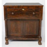 A WILLIAM IV MAHOGANY BUREAU CABINET, the rectangular top above a vertical fall with a leather
