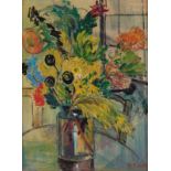ALICE TENNANT (1890 - 1976), STILL LIFE OF FLOWERS IN A VASE, oil on board, signed, 53.5cm by 40cm.