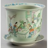 A CHINESE FAMILLE ROSE JARDINIERE AND STAND, SECOND HALF OF THE 19th CENTURY, depicting ladies in