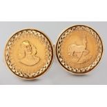 A PAIR OF 22ct R1 GOLD COIN CUFFLINKS, gold coins set in a 9ct yellow gold frame, dated 1969, 16.3g,