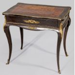 A FRENCH LOUIS XIV-STYLE TABLE, the parquetry inlaid serpentine top above a single drawer,