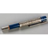 A MONT BLANC ANDY WARHOL FOUNTAIN PEN, the royal blue body with a 14ct white gold nib, the heavy