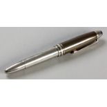 A MONT BLANC MEISTESTUCK 4810 FOUNTAIN PEN, the stainless steel body with a viewing chamber and 18ct