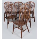 A HARLEQUIN SET OF SIX RUSTIC VICTORIAN WINDSOR CHAIRS, of typical form, the hooped backs