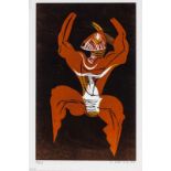 CECIL EDWIN FRANS SKOTNES (1926 - 2009), SHAKA'S VICTORY DANCE, colour woodblock print on paper,
