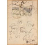 MARIA MAGDALENA (MAGGIE) LAUBSER (1886 - 1973), STUDY OF LANDSCAPE WITH SHEPHERD AND FLOCK, mixed
