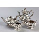 A VICTORIAN SILVER FOUR PIECE TEA AND COFFEE SERVICE, LONDON 1864, 1865 & 1867, WILLIAM EATON,