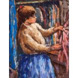 HENNIE NIEMANN (1941 - ), A YOUNG GIRL SHOPPING, oil on board, signed and dated '89,38cm by 29cm.