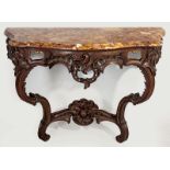 AN ITALINATE ROCOCO-STYLE CONSOLE TABLE, the serpentine marble top with a moulded edge above a