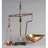 A SET OF VICTORIAN GROCER'S SCALES, the brass weight together with an oval scoop mounted on a