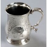 A VICTORIAN SILVER CHRISTENING MUG, LONDON 1862, G.R.E.B., fold-over rim, applied C-scroll handle,