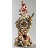 A FINE 19th CENTURY DRESDEN PORCELAIN CLOCK, surmounted by the figure of Jupiter with a lightning
