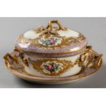 A MID-19th CENTURY FRENCH PORCELAIN TUREEN AND UNDERPLATE FORM THE SEVRES FACTORY, decorated with