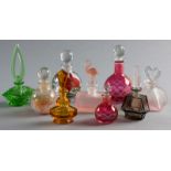 A COLLECTION OF NINE VINTAGE PERFUME BOTTLES, various colours, designs and sizes, (9).