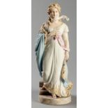 A FINE RUDOLFSTADT VOLKSTEDT BISQUE FIGURE OF A LADY, MID-19th CENTURY, dressed in an Empire style