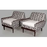 A PAIR OF 1950's AIRFLEX ARMCHAIRS, upholstered in stylized snakeskin fabric and white leatherette