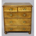 A 19th CENTURY CONTINENTAL MAHOGANY (FADED) CHEST OF DRAWERS, the flush top above two short and