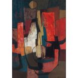 JAN DINGEMANS (1921 - 2001), ABSTRACT CITY, oil on board, signed and dated '67, 42cm by 29cm.