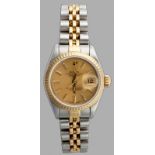 A ROLEX TWO-TONE DATEJUST LADIES WRISTWATCH, oyster perpetual, superlative chronometer, with gold