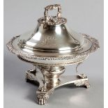 A VICTORIAN SILVER TUREEN AND STAND, LONDON 1868, HENRY HOLLAND, the removable handle embossed
