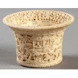 AN EARLY 19TH CENTURY FINELY CARVED AND PIERCED CHINESE IVORY BASKET OF CANTON WORK, Circa 1920,