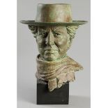 LYN KRAMER (20TH CENTURY), BUST OF ROBERT GRAVES, bronze, green patina, standing on a